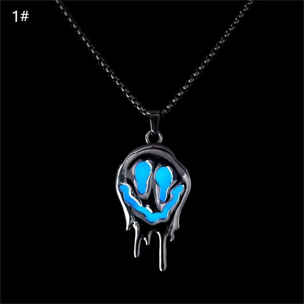Zinc Alloy Noctilucent Necklace Halloween Ghost Glowing Grimace Pendant - Velora
