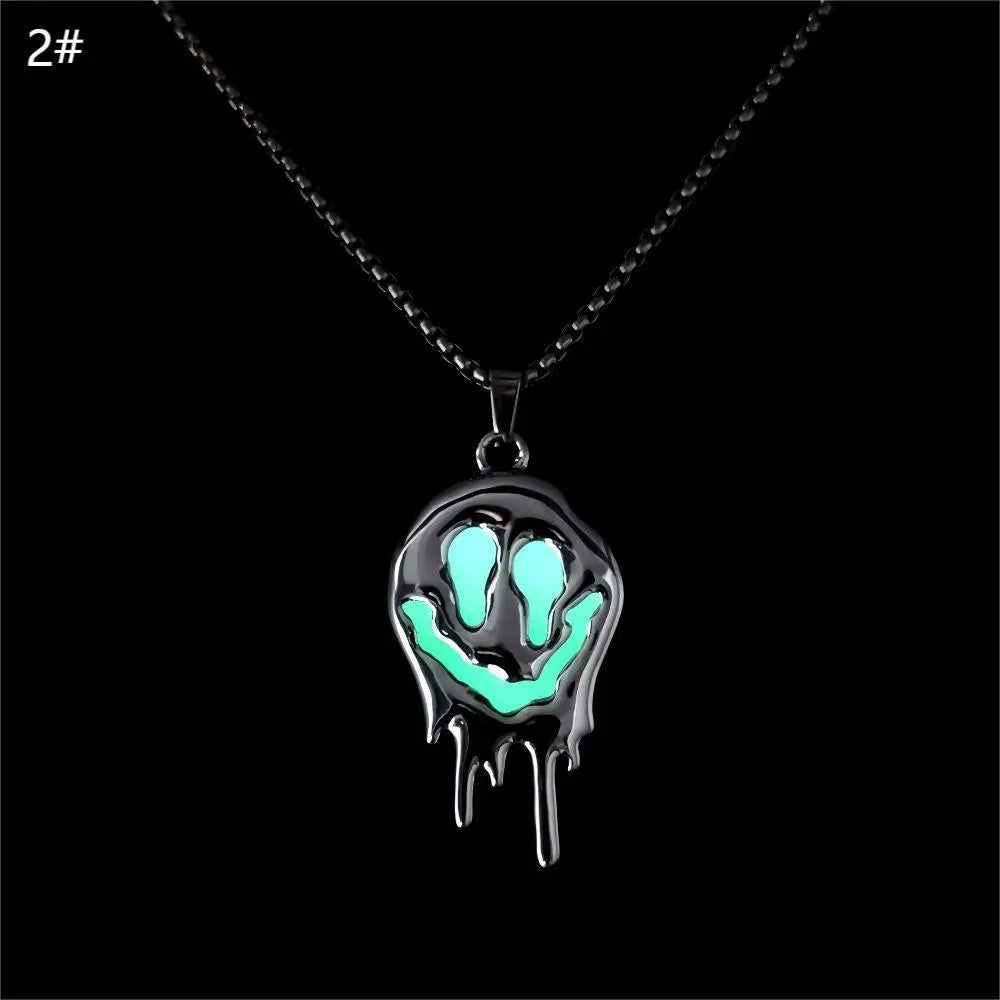 Zinc Alloy Noctilucent Necklace Halloween Ghost Glowing Grimace Pendant - Velora