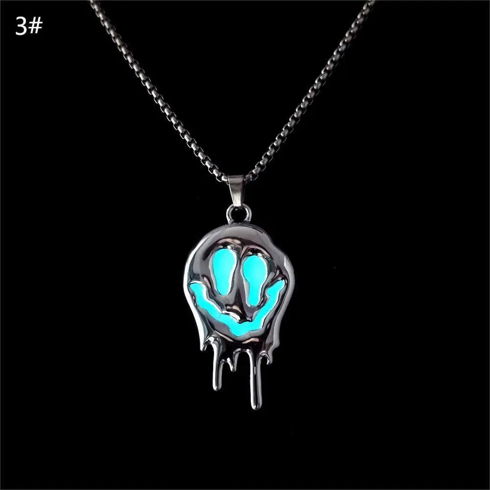 Zinc Alloy Noctilucent Necklace Halloween Ghost Glowing Grimace Pendant - Velora