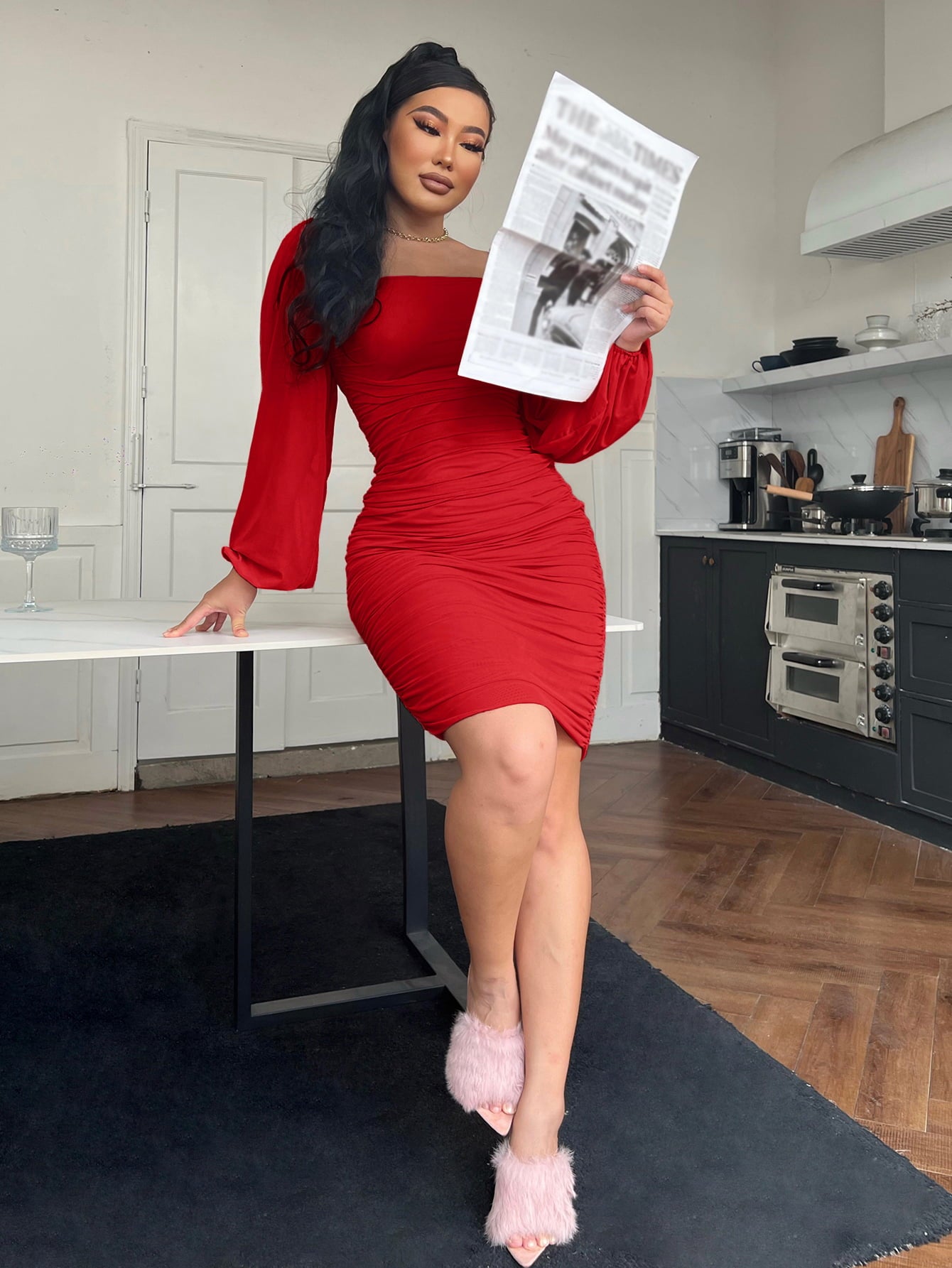 Zip-Back Ruched Bodycon Dress - Velora Luxury Fashion