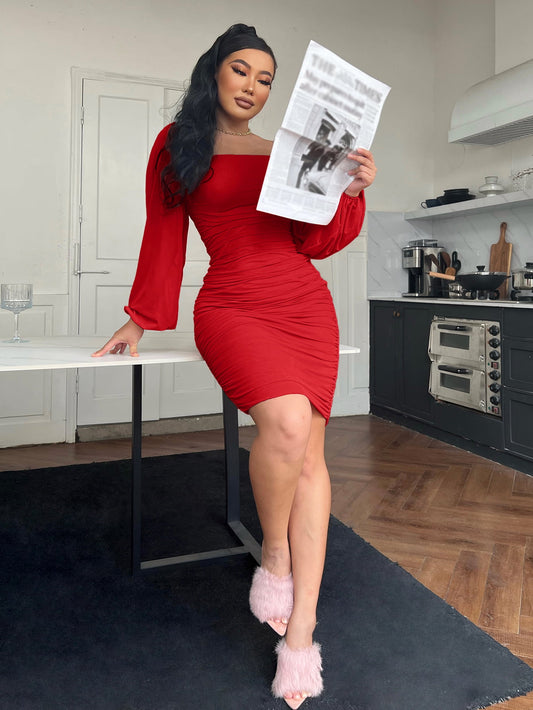 Zip-Back Ruched Bodycon Dress - Velora Luxury Fashion