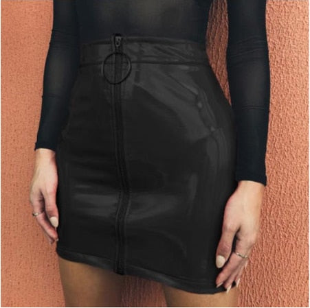 Zip Gloss Mini Skirt - Velora Luxury Fashion