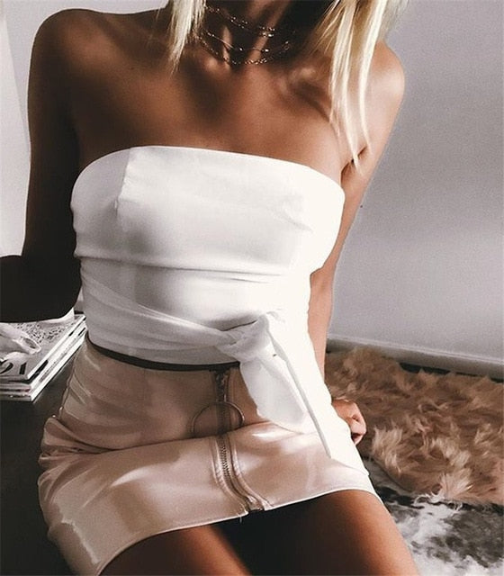 Zip Gloss Mini Skirt - Velora Luxury Fashion