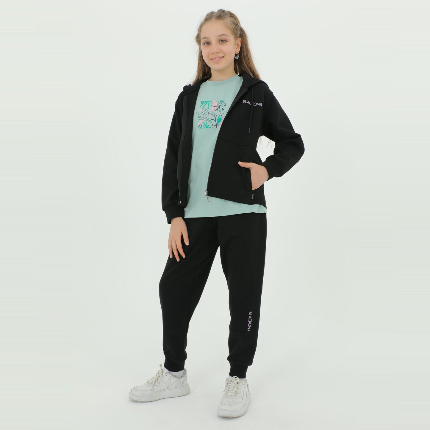 Zip-Up Hoodie Girls Jogger Set - Velora Luxury Fashion