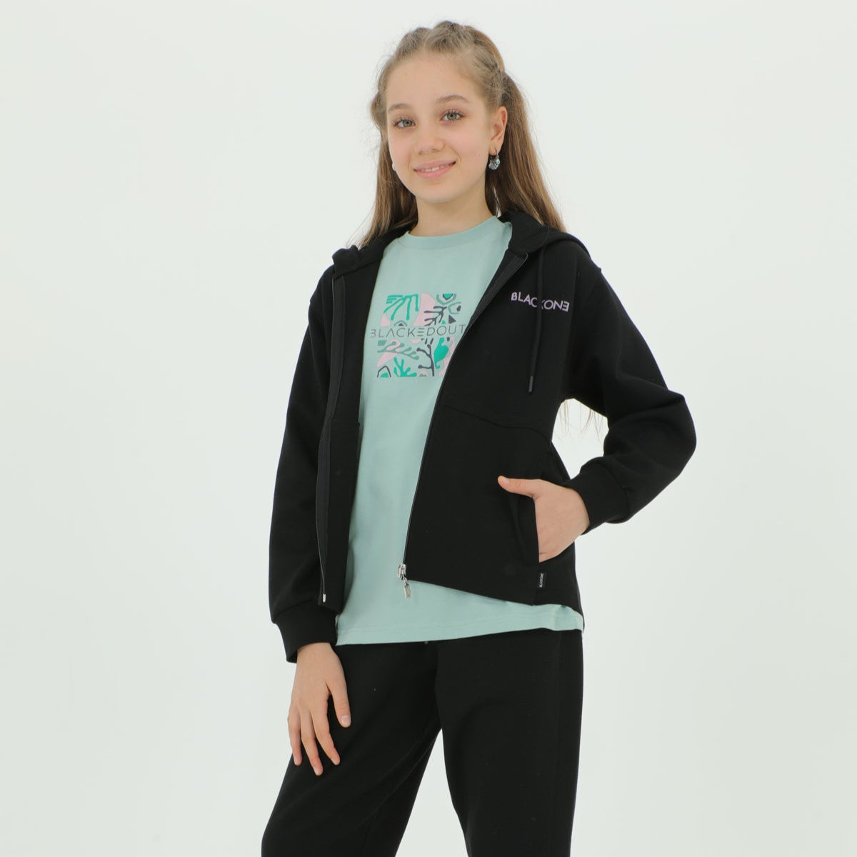 Zip-Up Hoodie Girls Jogger Set - Velora Luxury Fashion