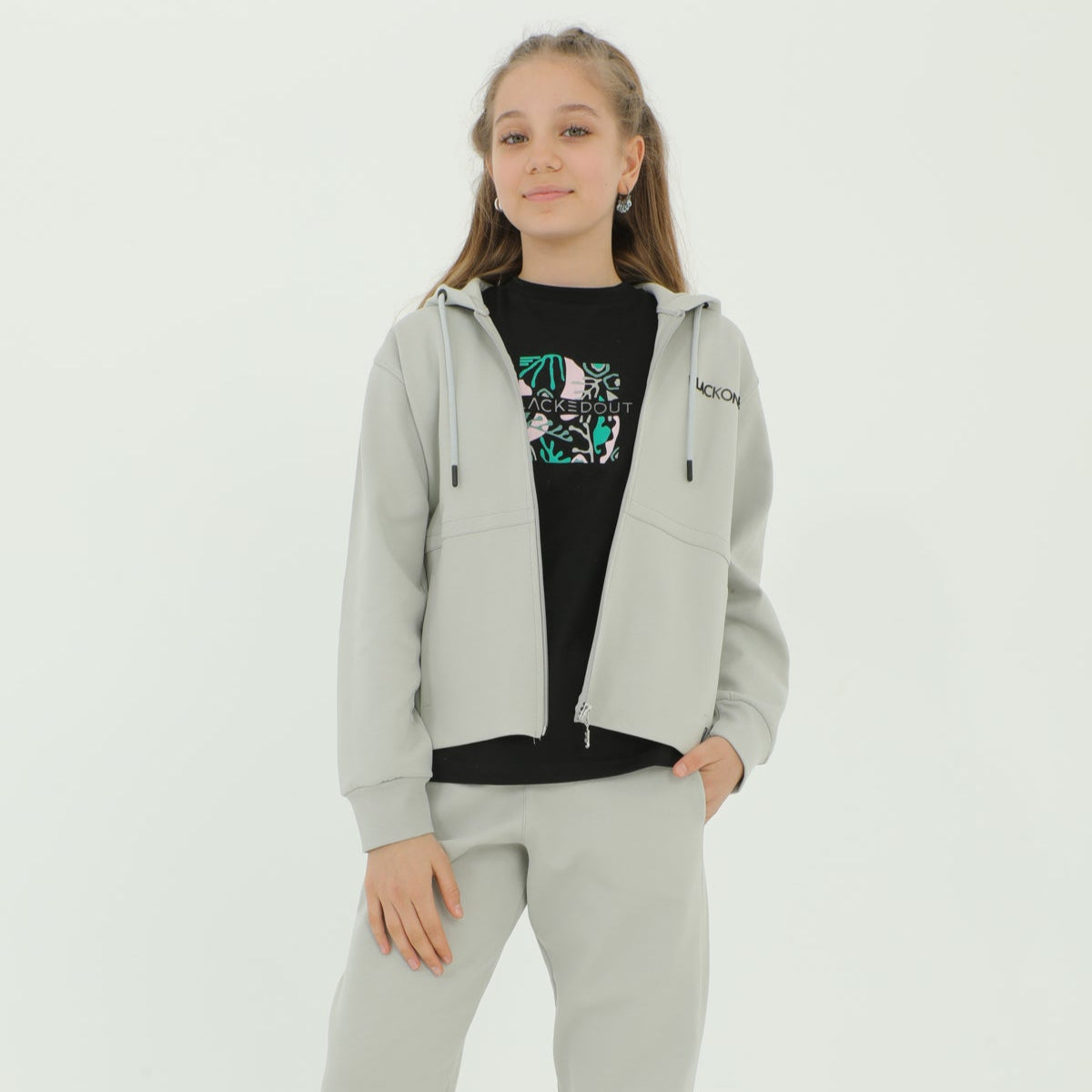 Zip-Up Hoodie Girls Jogger Set - Velora Luxury Fashion