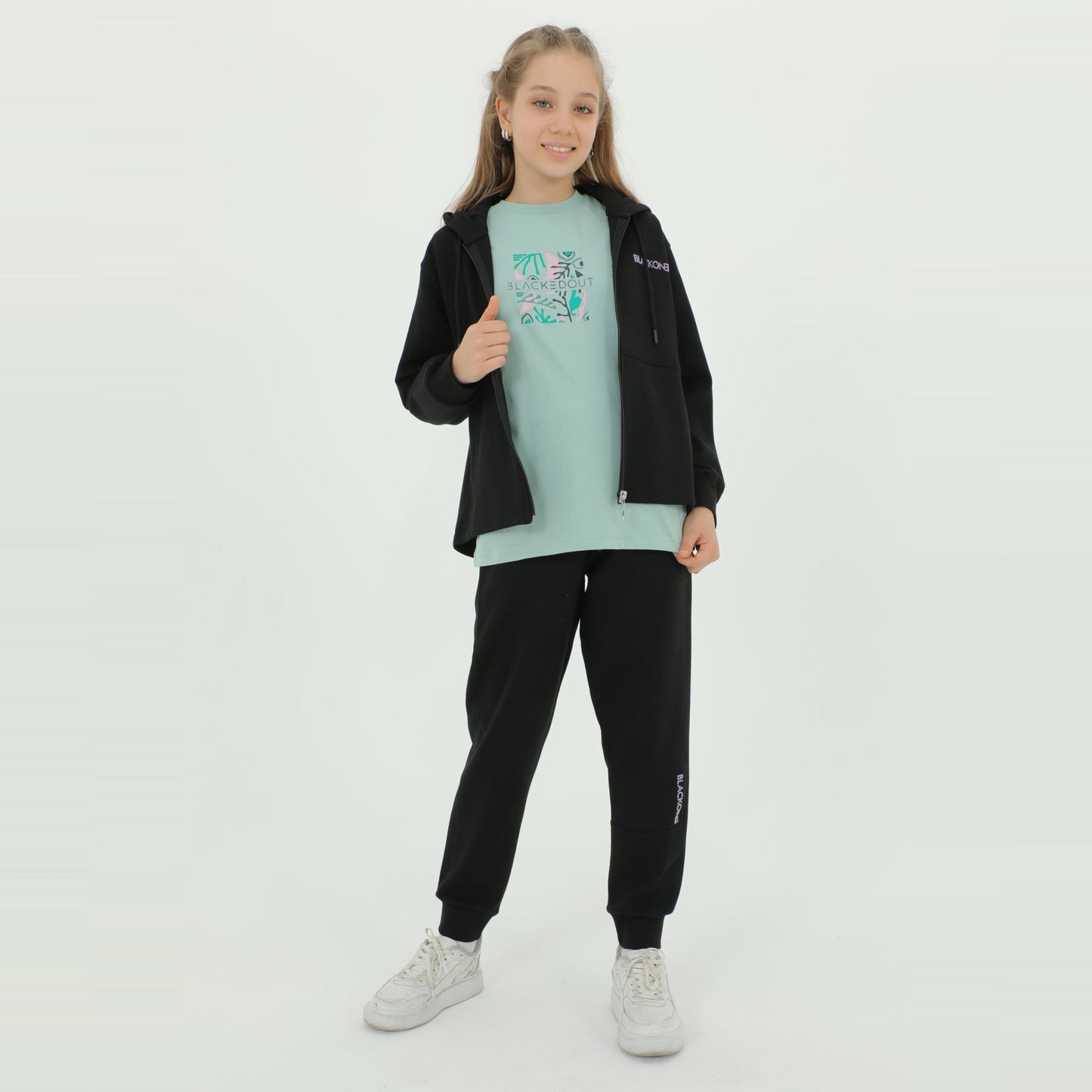 Zip-Up Hoodie Girls Jogger Set - Velora Luxury Fashion
