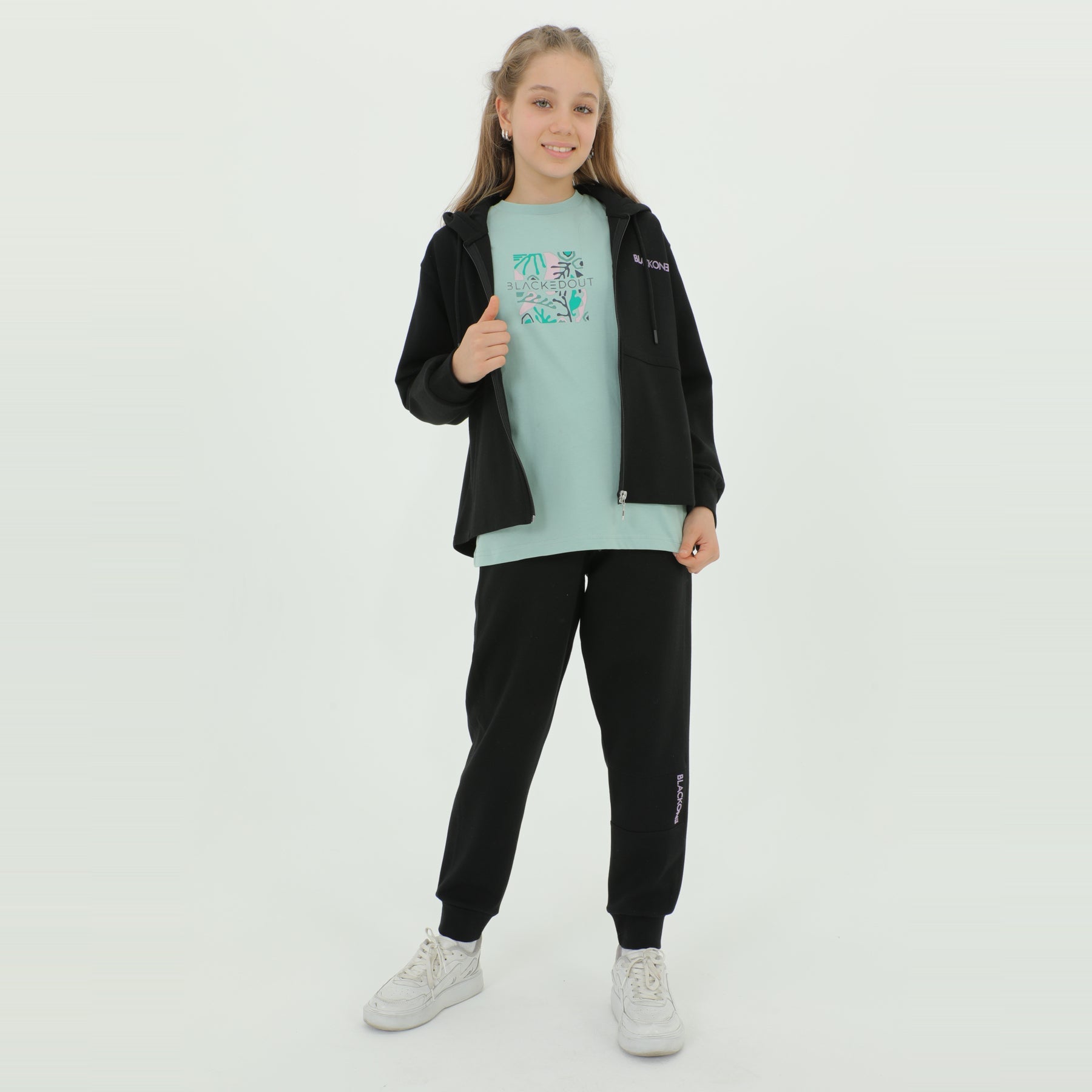 Zip-Up Hoodie Girls Jogger Set - Velora Luxury Fashion