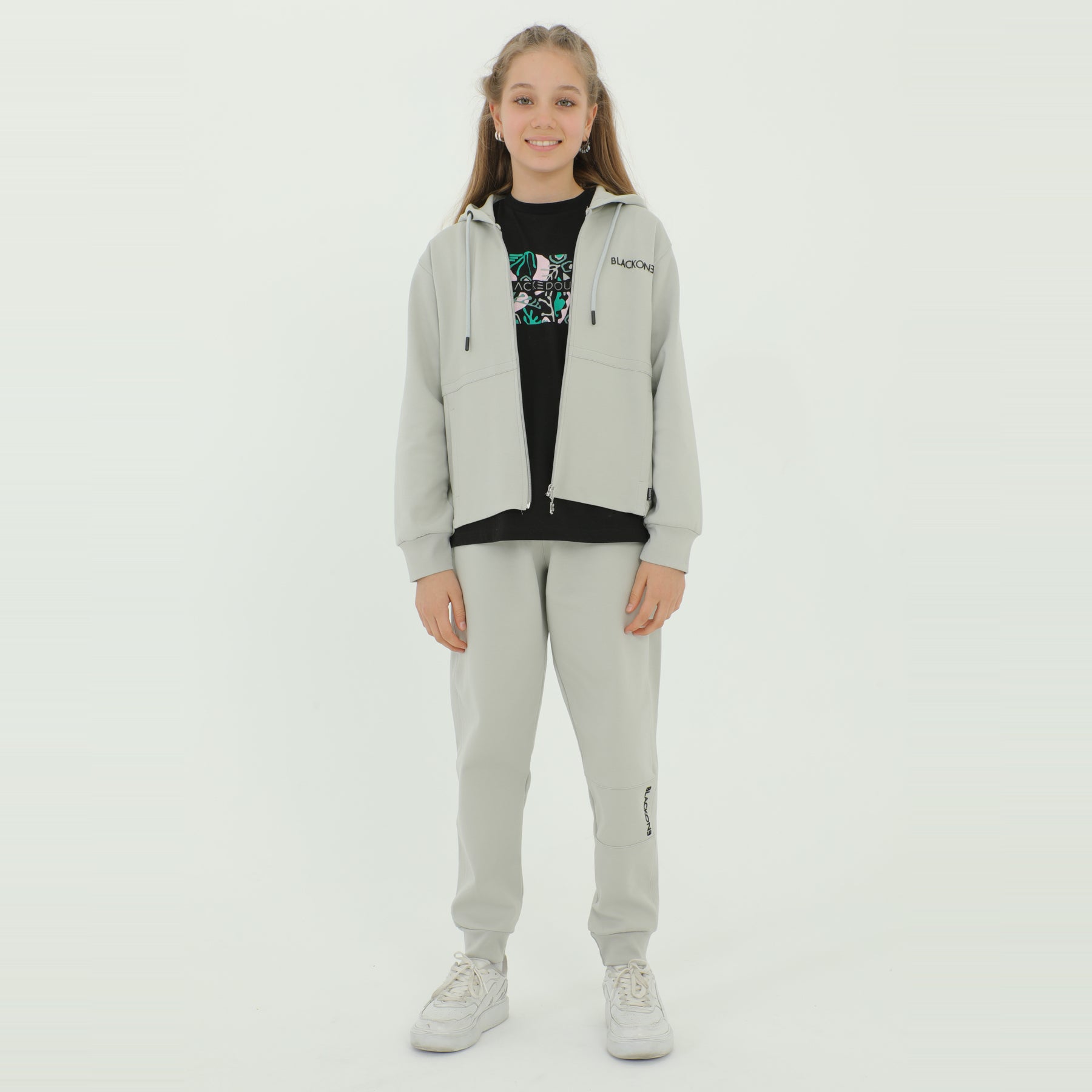 Zip-Up Hoodie Girls Jogger Set - Velora Luxury Fashion