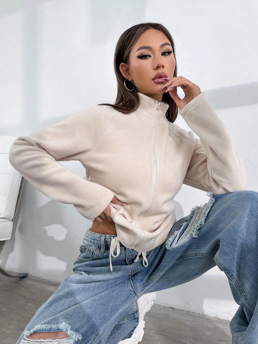 Zip Up Long Sleeve Jacket - Velora Luxury Fashion