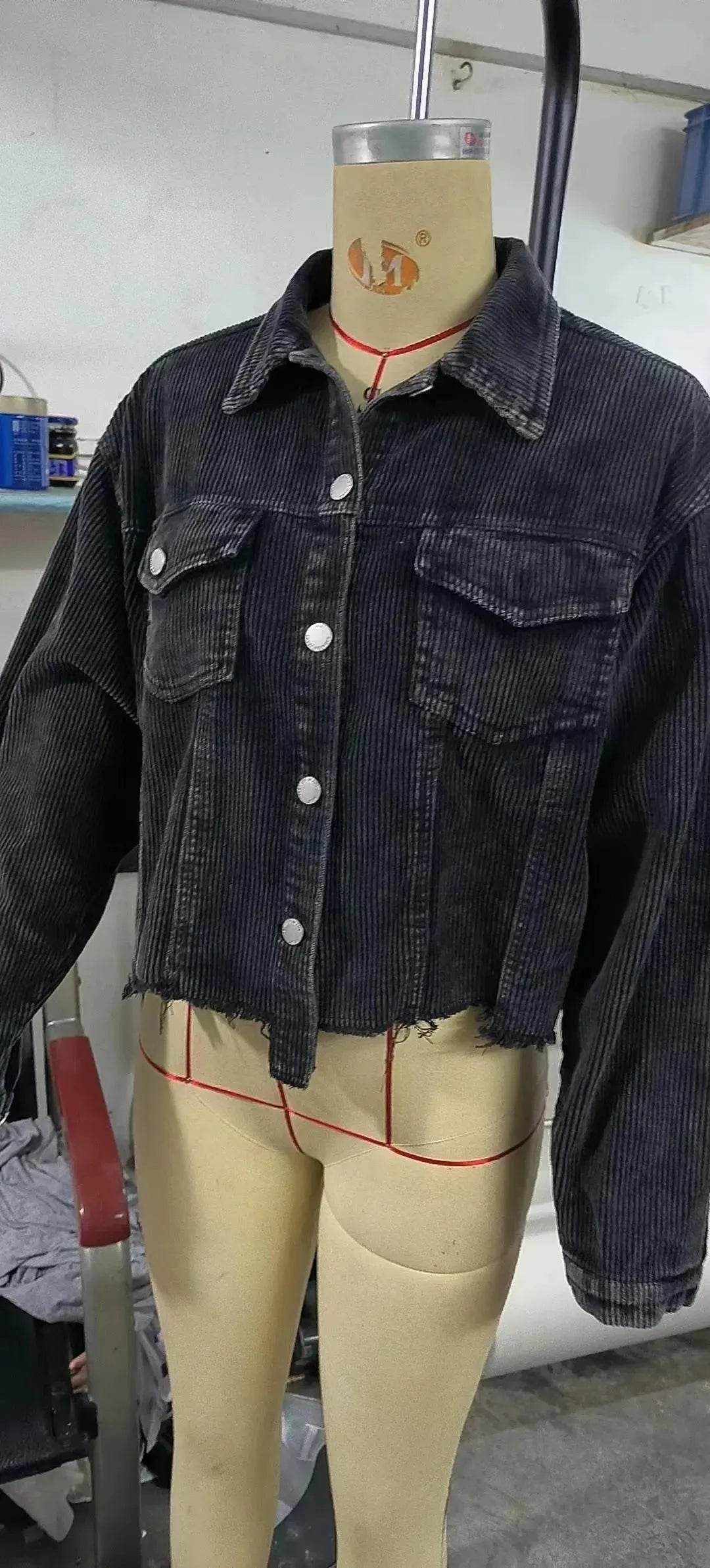 Women Christmas Corduroy Rugby Sequined crop Jacket - Velora