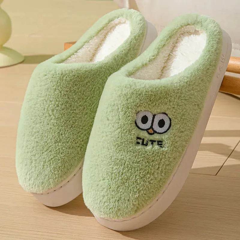 Cute Cartoon Big-eyes Slippers For Couples Winter Warm Non-slip Floor Bedroom Slipper Home Men And Women House Shoes - Velora