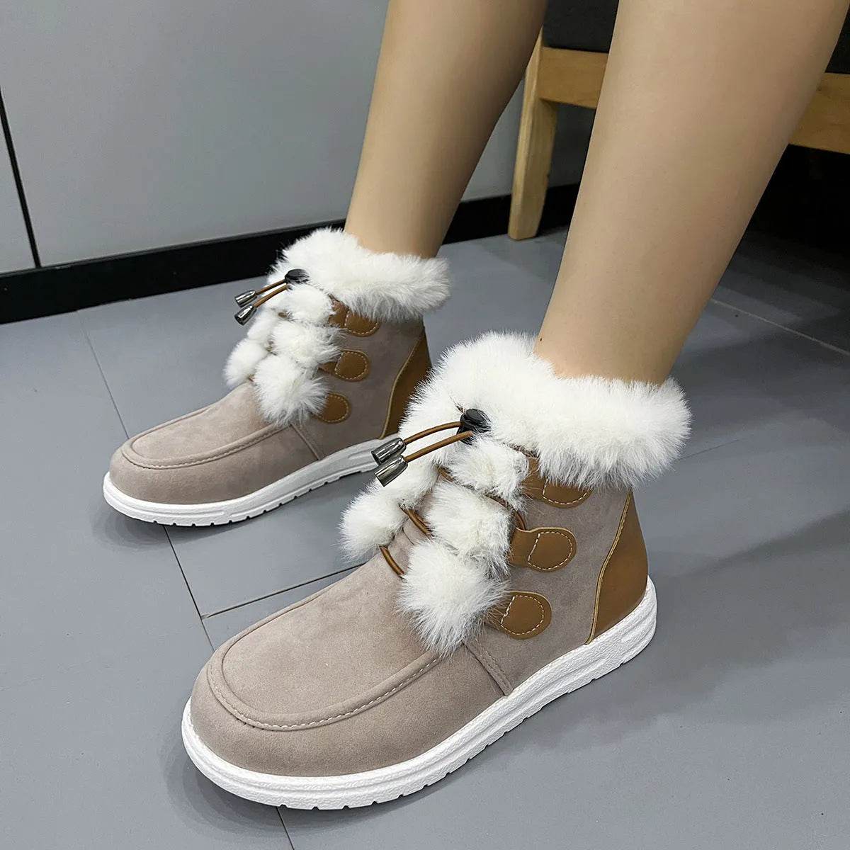 Fashion Suede Fleece Snow Boots Winter Warm Plush Round Toe Cotton Shoes Versatile Simple Short Boot For Women - Velora