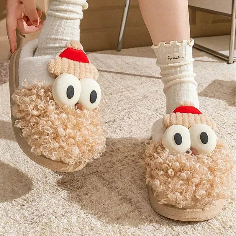 Cartoon Bearded Santa Claus Slippers Home Warm Non-slip Plush Cotton Shoes Christmas Couple Floor Bedroom Slipper Women Men - Velora
