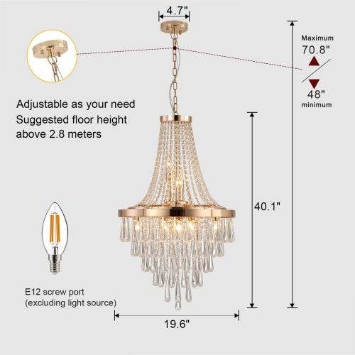 Golden Crystal Chandelier, Large Modern Luxury Chandelier For Living Room, Dining Room, Bedroom, Hallway - Bulb Not Included - Velora
