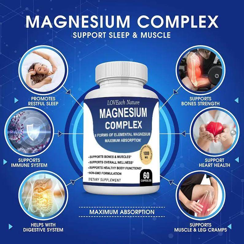 Magnesium Complex Supplement With Multiple Elemental Magnesium 90 Capsules - Velora