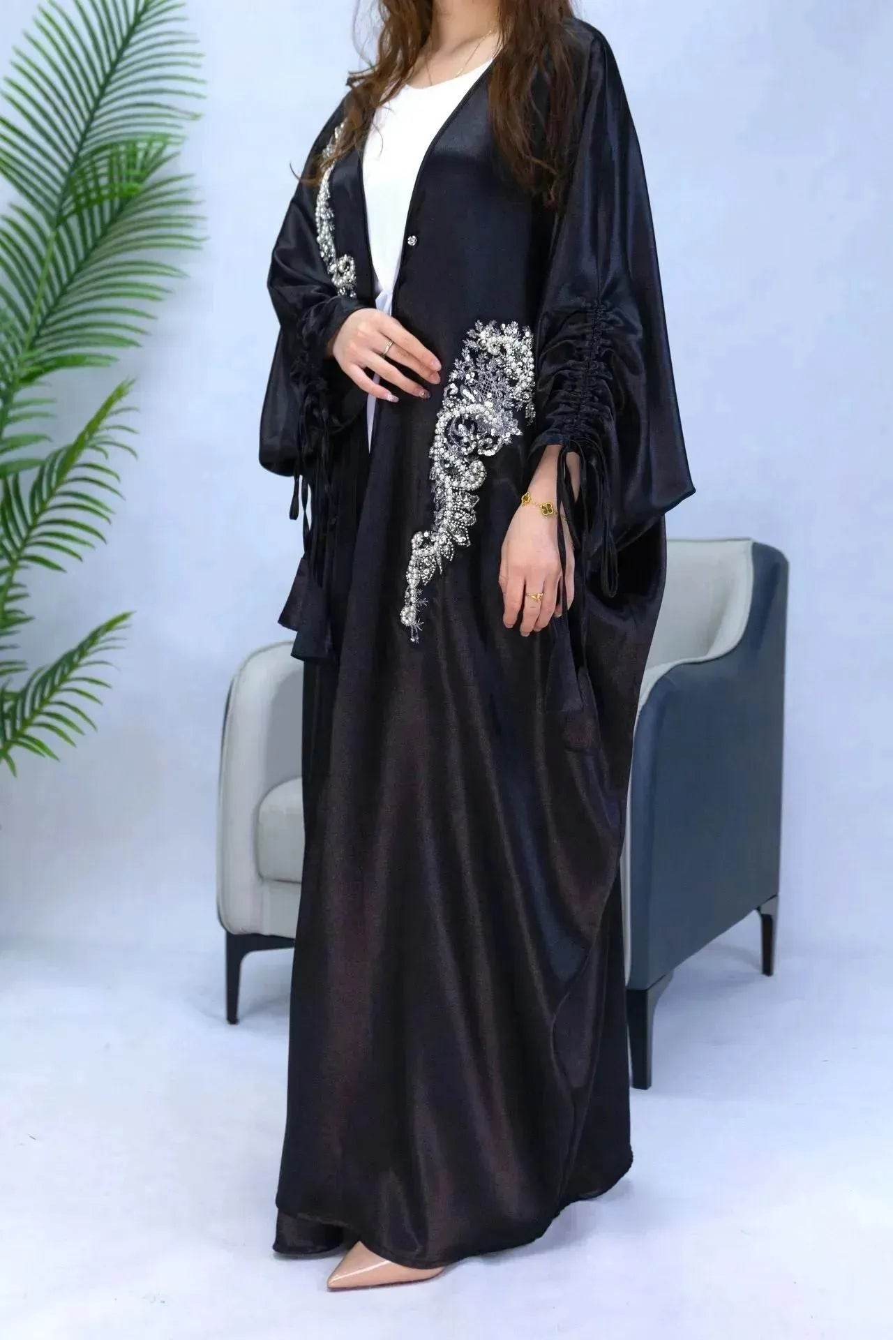 Simple Middle East Turkey Solid Color Plus Size Satin Robe Dubai Abaya Coat Turkey Abaya Kimono - Velora