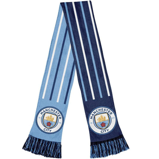 Icon Sports Soccer Team Scarf – Official World Football Club Logo Fans Premium Reversible Knit Warm Fringe Scarves Wrap (Man City/Heritage One Size)
