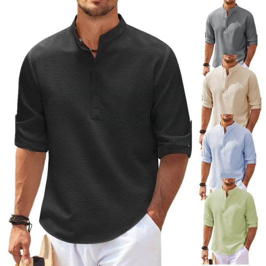 Stand Collar Button Shirt Summer Pineapple Texture Shirt Casual Top Men's Clothing - Velora