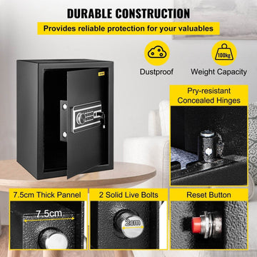 High Security Safe Box, 2.1 CU.FT Fingerprint Safe Box 2 Keys & Digital Keypad, Q235 Steel Safe Box