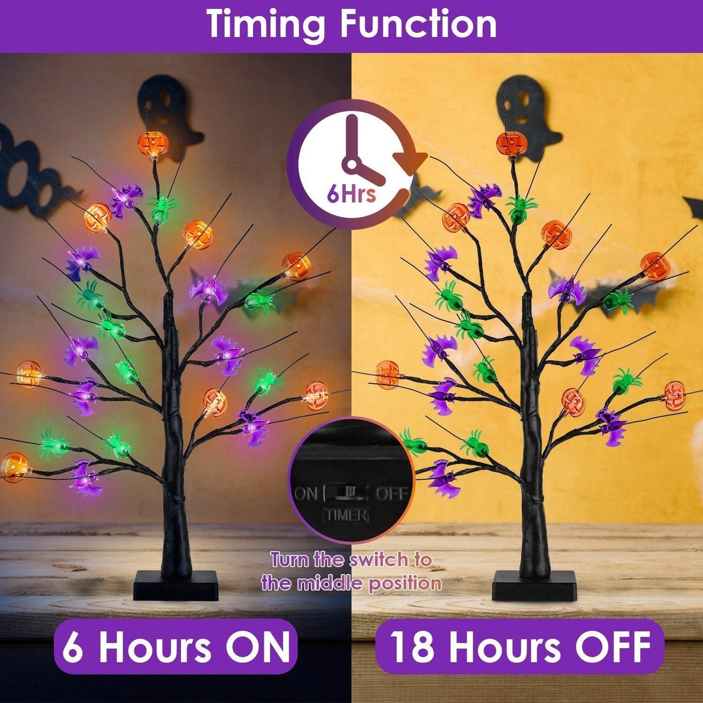 2Pack 1.97FT Lighted Halloween Trees Halloween Indoor Decorations Black Halloween Tree Lights With Timer Adjustable Twigs For Tabletop Party - Velora