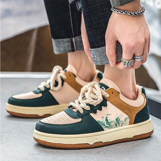 Lace-up Casual Shoes Men Soft Thick Sole Fashion Comfortable Breathable Flats Sneakers Student Platform Outdoor Walking Shoes - Velora