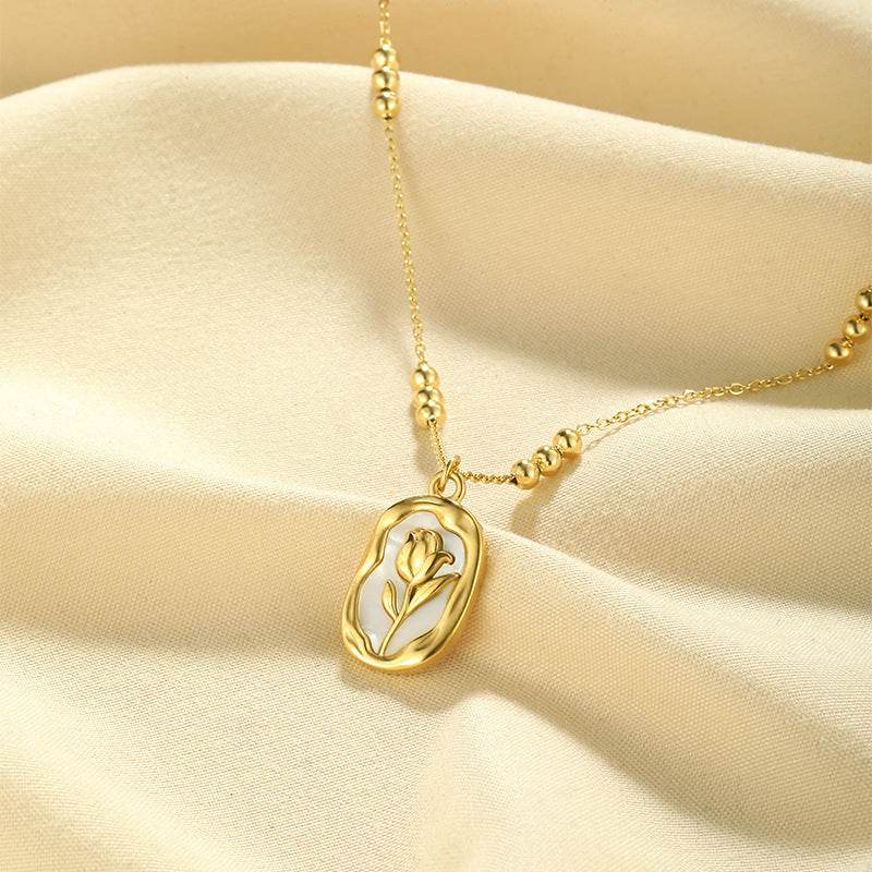 Simple Rose White Shell Pendant Necklace For Women - Velora