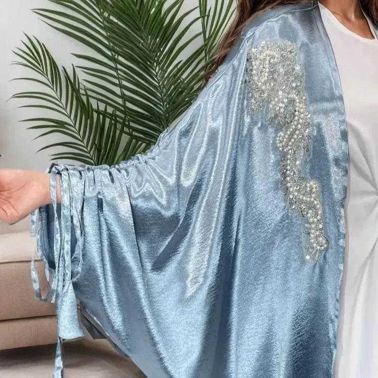 Simple Middle East Turkey Solid Color Plus Size Satin Robe Dubai Abaya Coat Turkey Abaya Kimono - Velora