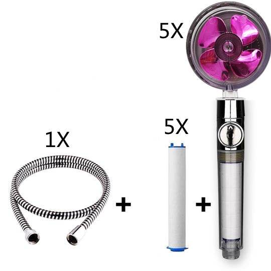 Propeller Driven Shower Head With Stop Button And Cotton Filter Turbocharged High Pressure Handheld Shower Nozzle - Velora