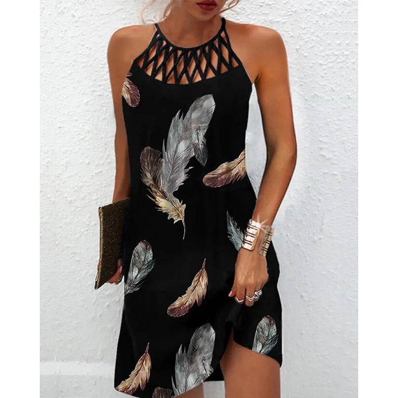 Fashion Print Dress Casual Halterneck Dresses For Women Summer Clothes - Velora