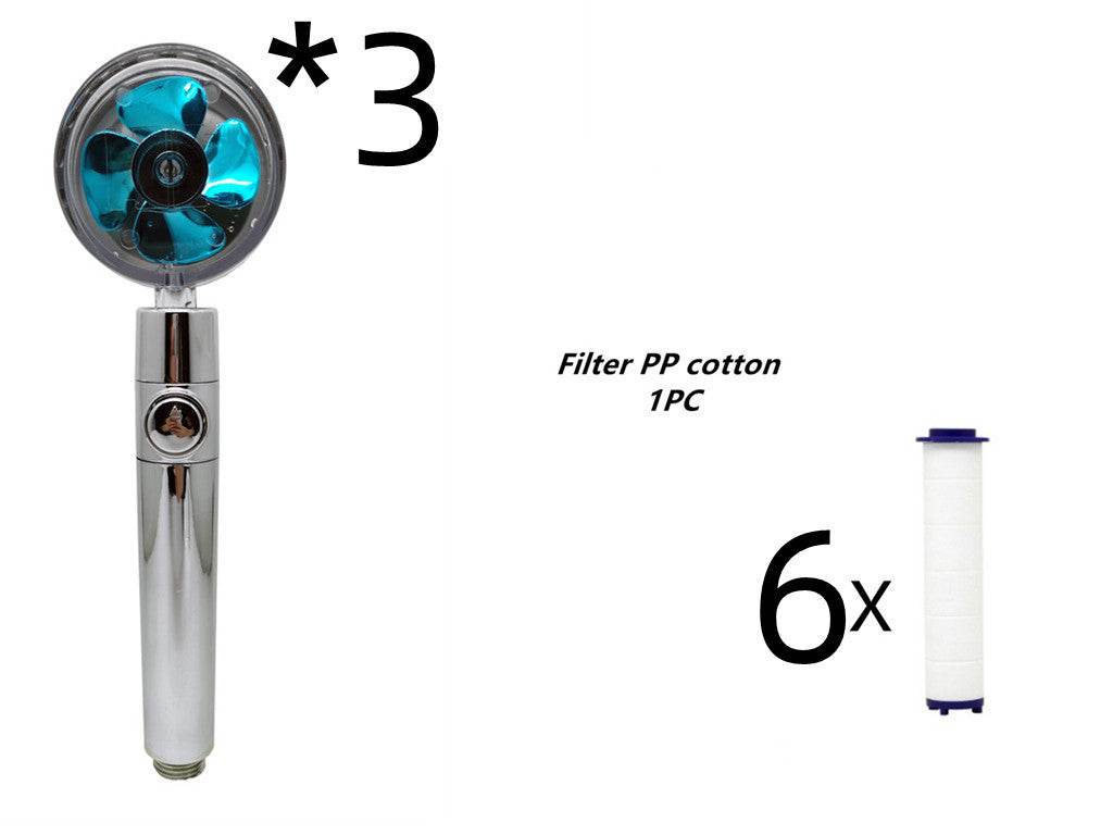 Propeller Driven Shower Head With Stop Button And Cotton Filter Turbocharged High Pressure Handheld Shower Nozzle - Velora