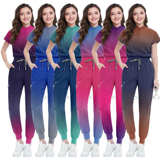 Gradient Color Men's And Women's Same Doctor Nurse Beauty Salon SPA Work Uniforms Suit - Velora