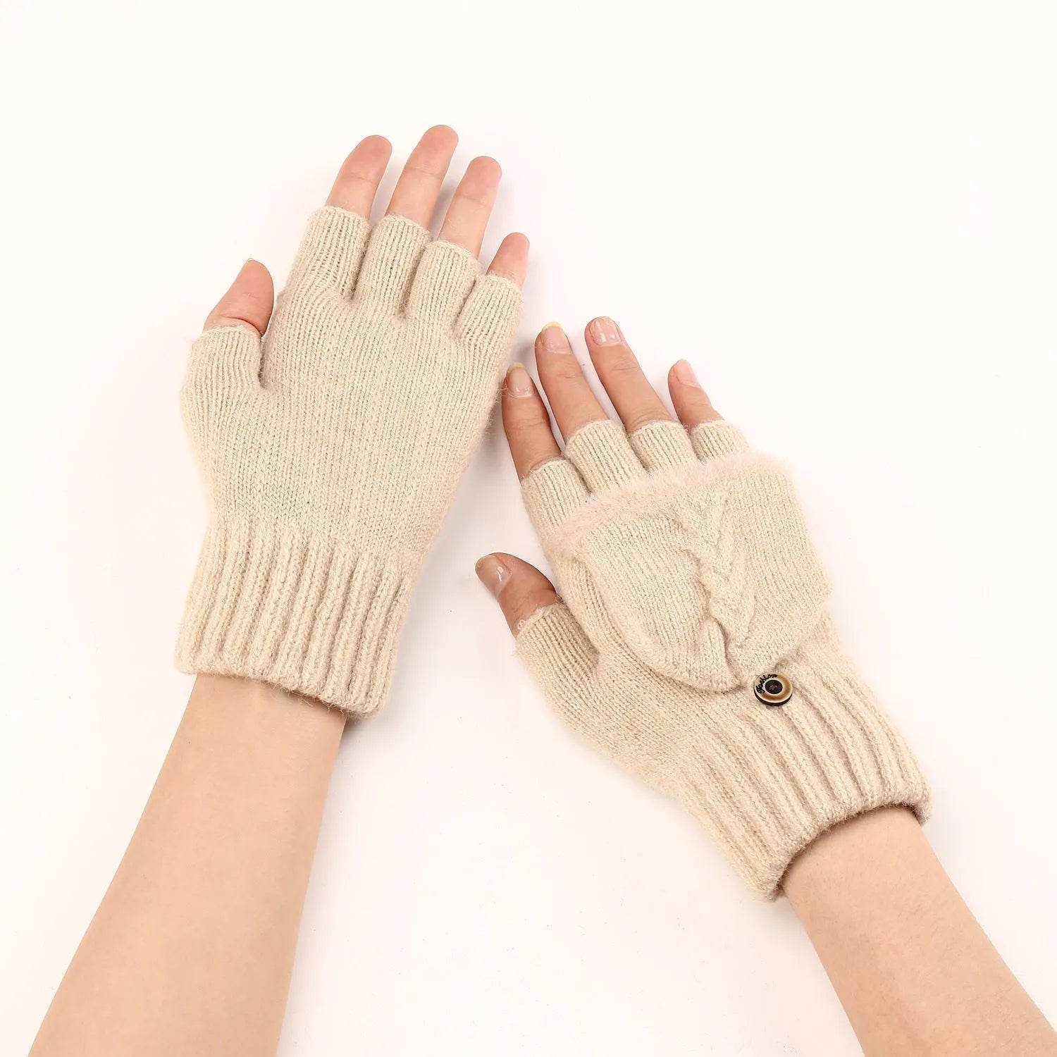 Wool Fingerless Gloves Women's Warm Fashionable Knitted Half Finger Oversleeves - Velora