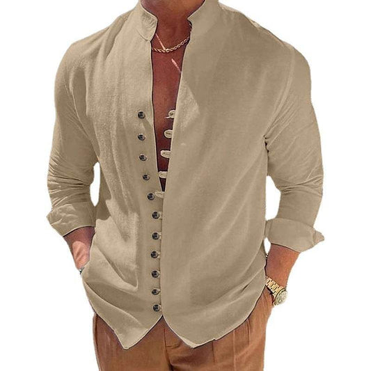 Cotton And Linen Casual Loose Long Sleeve Shirt men - Velora