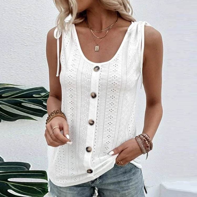 Casual summer U-neck Vest Women Shoulder With Bow Tie Summer blouse top - Velora
