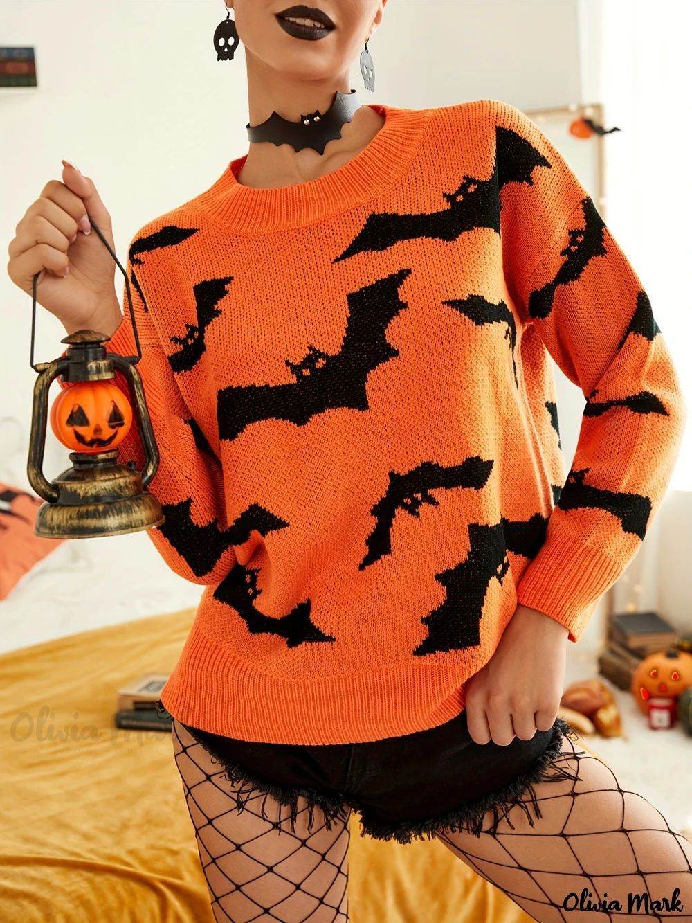 Fashion Women's Wear Long Sleeve Halloween Brocade Sweater Knitted - Velora