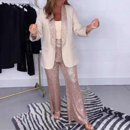 Fashion Rhinestone V-neck Suit Women's Clothing - Velora