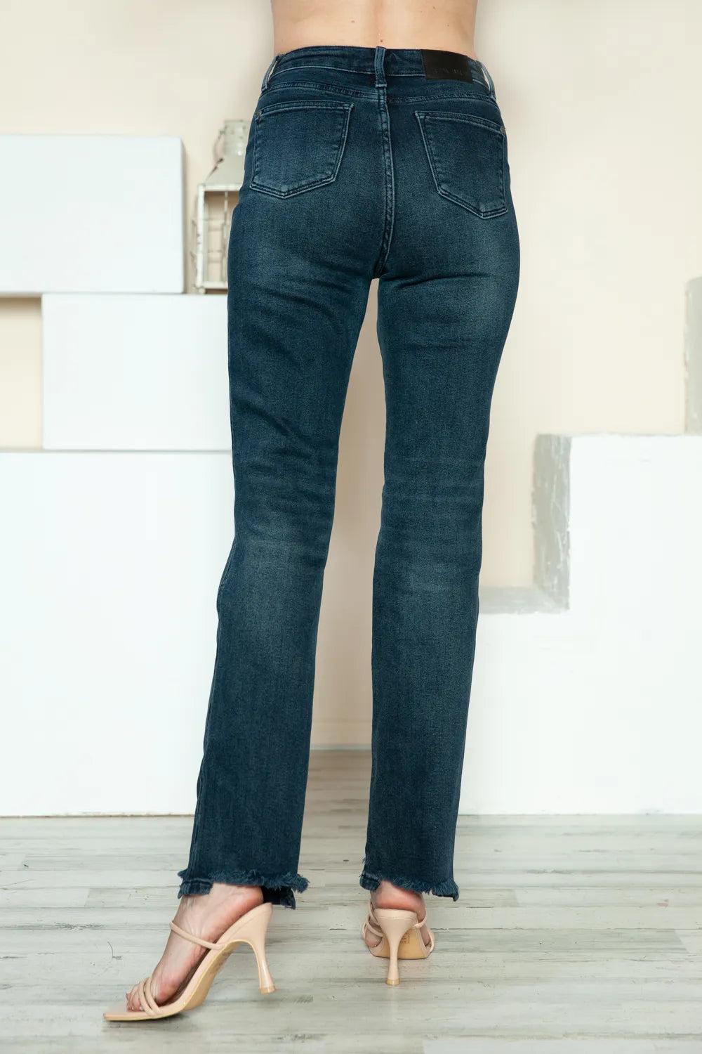 Judy Blue Full Size Button Fly Hem Destroy Straight Jeans - Velora