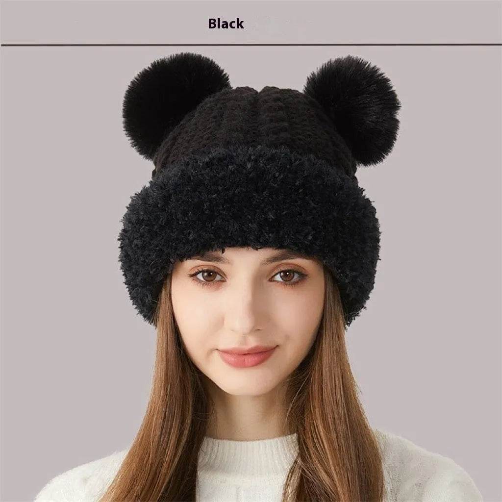 Women Winter Cute Fur Ball Knitted Beanie Hat Outdoor - Velora