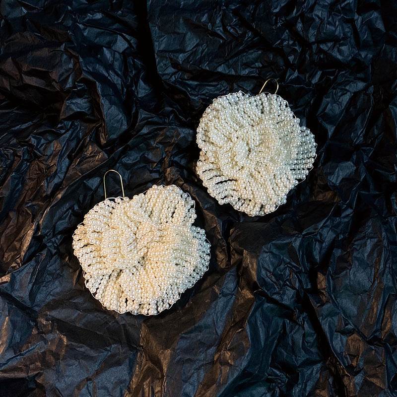 Bridal Beautiful Flowers Handmade Beaded Pearl Earrings - Velora