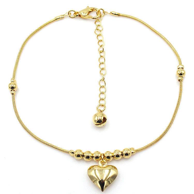 Fashionable Golden Heart-shaped Pendant Anklet - Velora