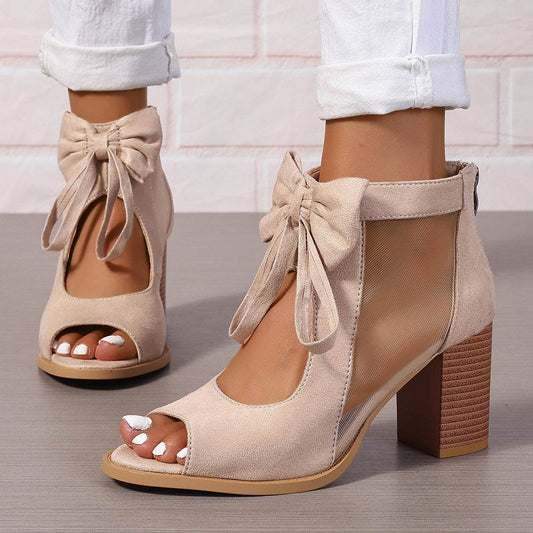 Platform Chunky High Heels Women's Sandals Bow Decoration Open Toe Block Ankle Strap Sandals For Dress Bridal Party Shoes - Velora