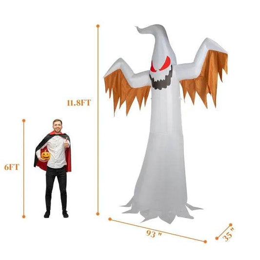 12ft 4pcs LED Lights Giant Scary Ghost Flames And Flashing Red Eyes Inflatable Halloween Decoration - Velora