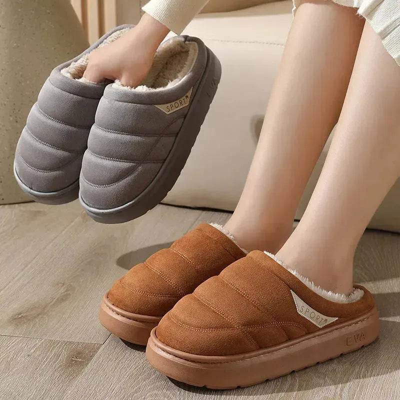 Fashion Solid Plush Slipper Winter Warm Indoor Floor Bedroom Home Slippers For Couple Thick-soled House Shoes Women Men - Velora