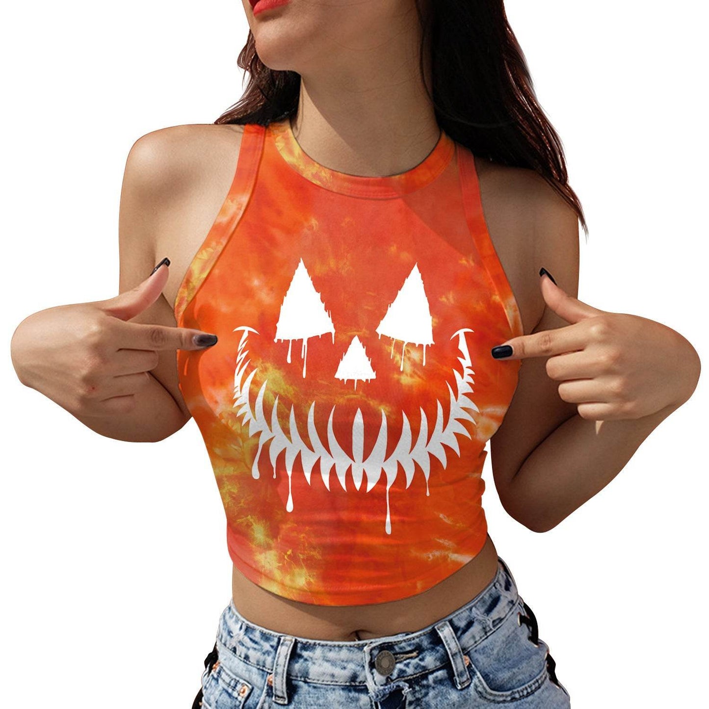 Halloween Printed Skeleton Skull Vest crop Top For Women