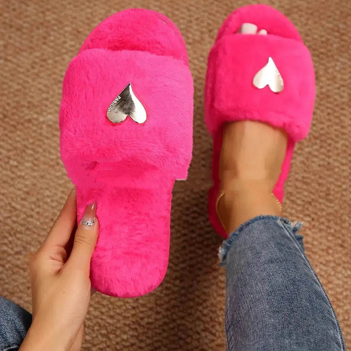 Fluffy Slipper Fall Winter Warm Home Fur Furry Slippers Women Plush Shoes Indoor House Fuzzy Flip Flops Female Padded Fleece Living Bedroom - Velora