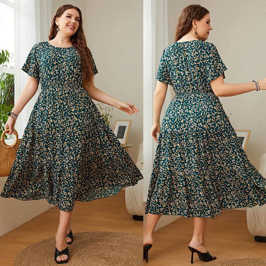 Summer Plus Size Women Floral Printed Midi Dresses - Velora