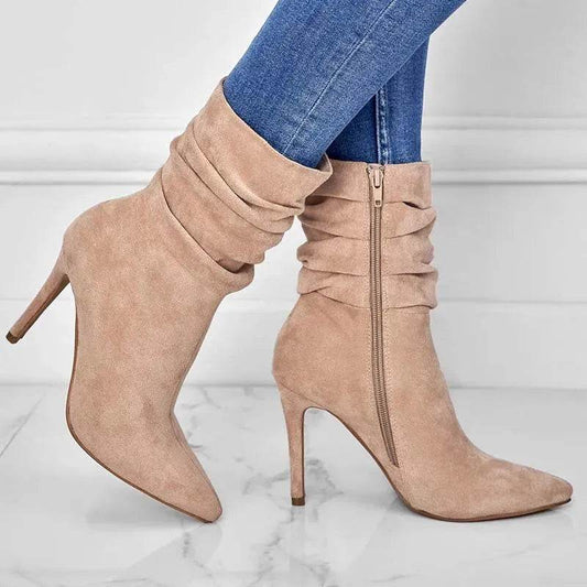 Pointed Toe Stiletto Heel Ankle Boots For Women Side Zipper Shoes - Velora