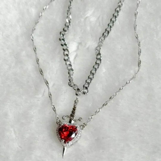 Red New Style Crystal Love Dagger Stylish Pendant Valentine Necklace gift - Velora