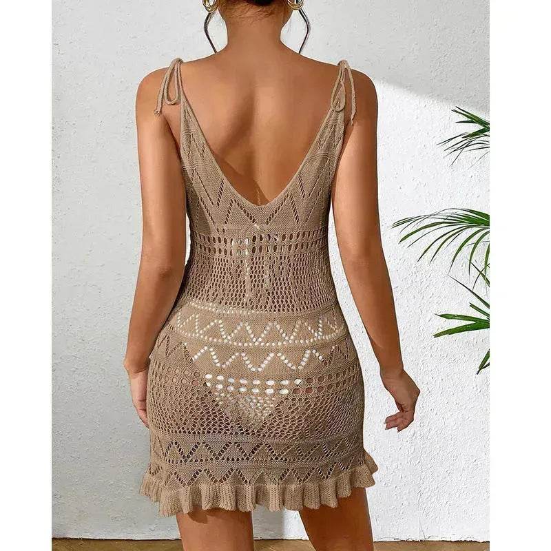 Women's Fashion Suspenders Deep V Knitted Beach Skirt Dress for Chic Ladies - Velora